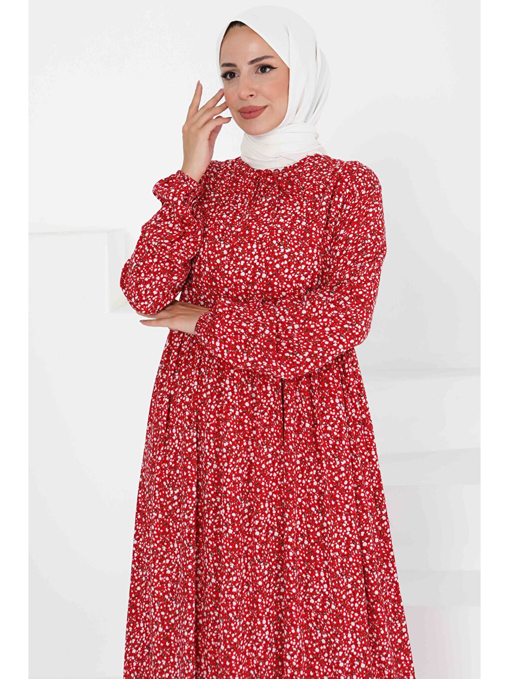 Kırmızı Desenli Elbise Kirmizi - 27421-1