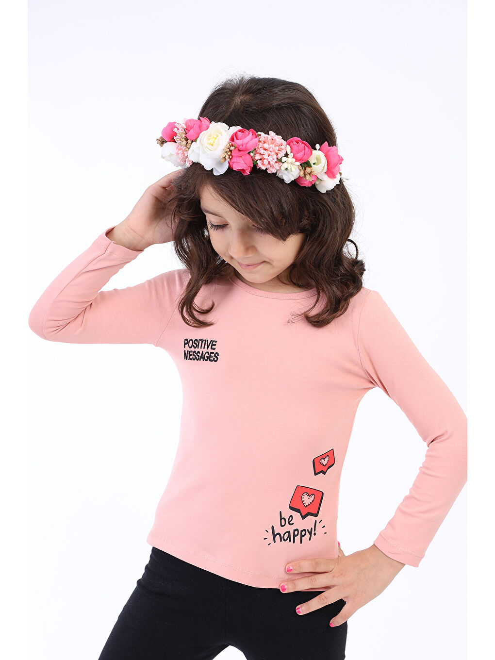 Pembe Kız Çocuk Baskılı Tişört