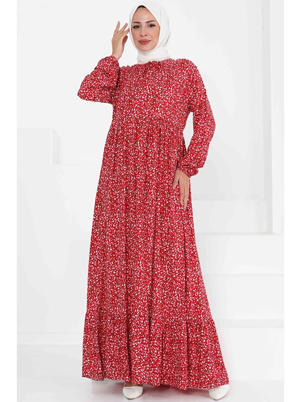 Kırmızı Desenli Elbise Kirmizi - 27421-2