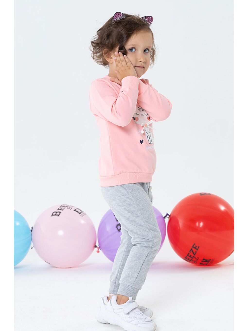 Kız Bebek Şalvar Tipi Eşofman Takım Kedicik Nakışlı Pembe (1 Yaş)-1