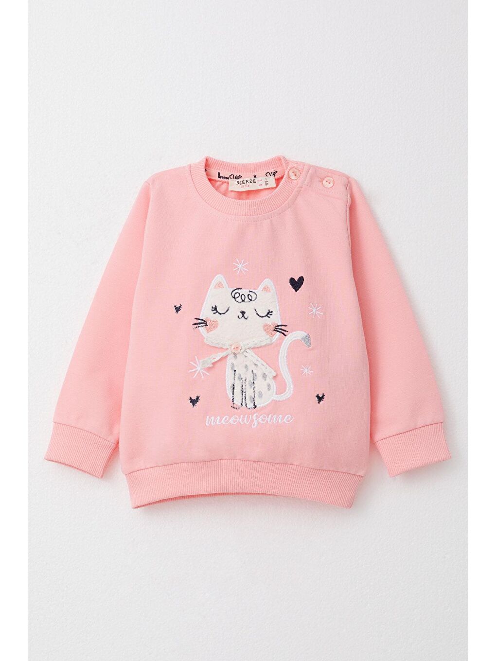 Kız Bebek Şalvar Tipi Eşofman Takım Kedicik Nakışlı Pembe (1 Yaş)-3