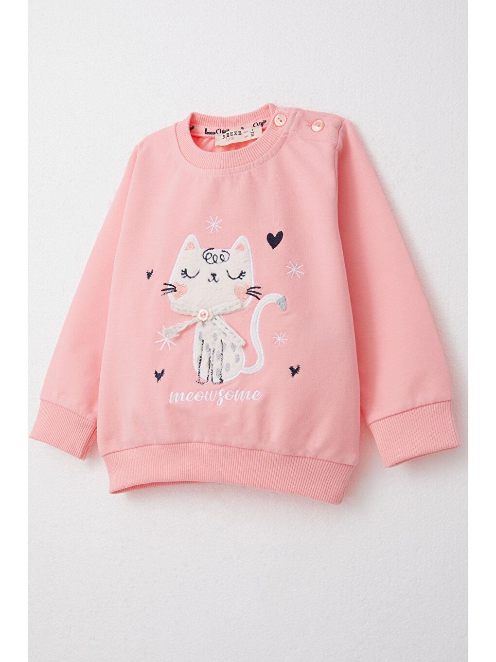 Kız Bebek Şalvar Tipi Eşofman Takım Kedicik Nakışlı Pembe (1 Yaş)-7