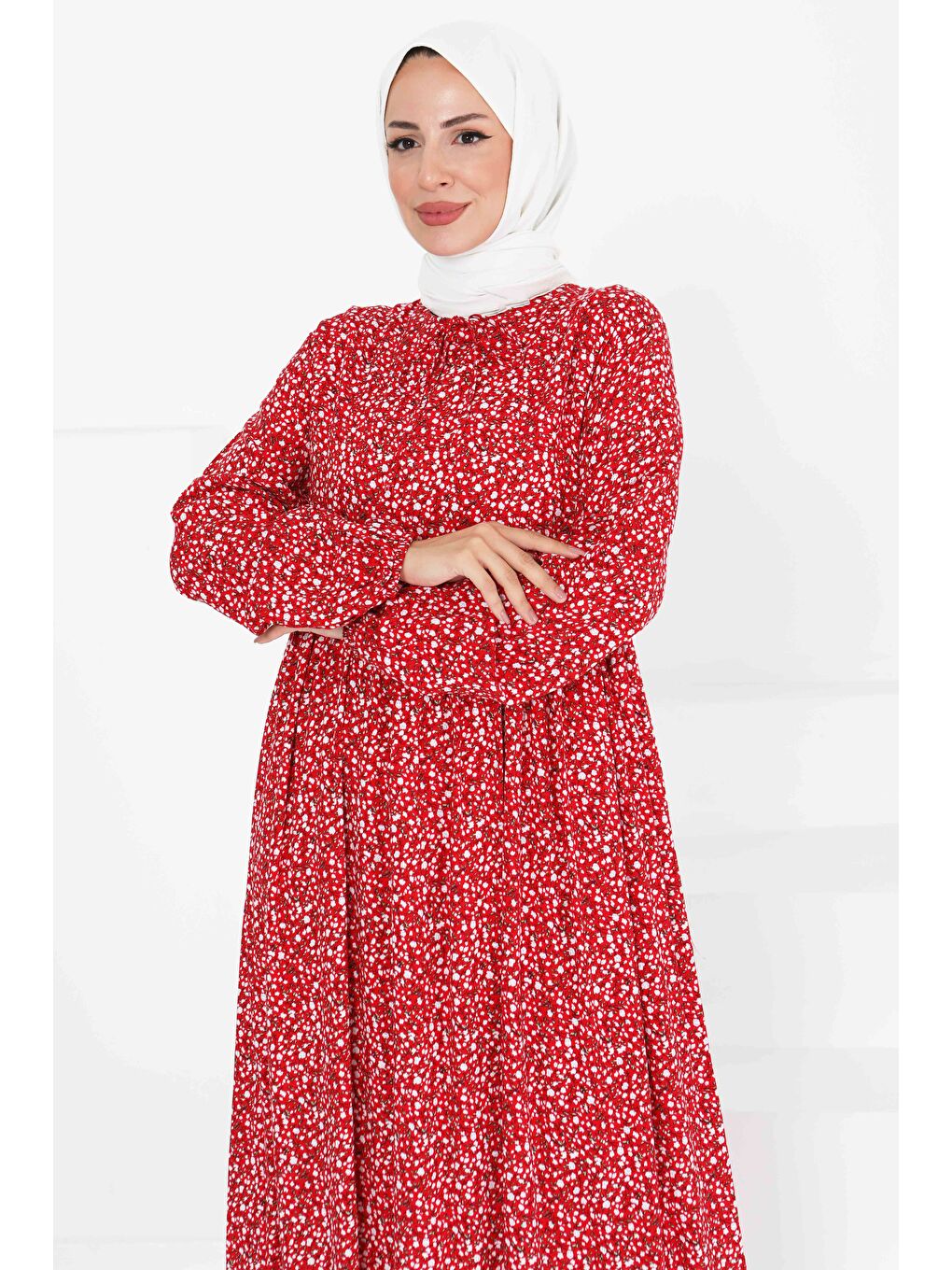 Kırmızı Desenli Elbise Kirmizi - 27421-3