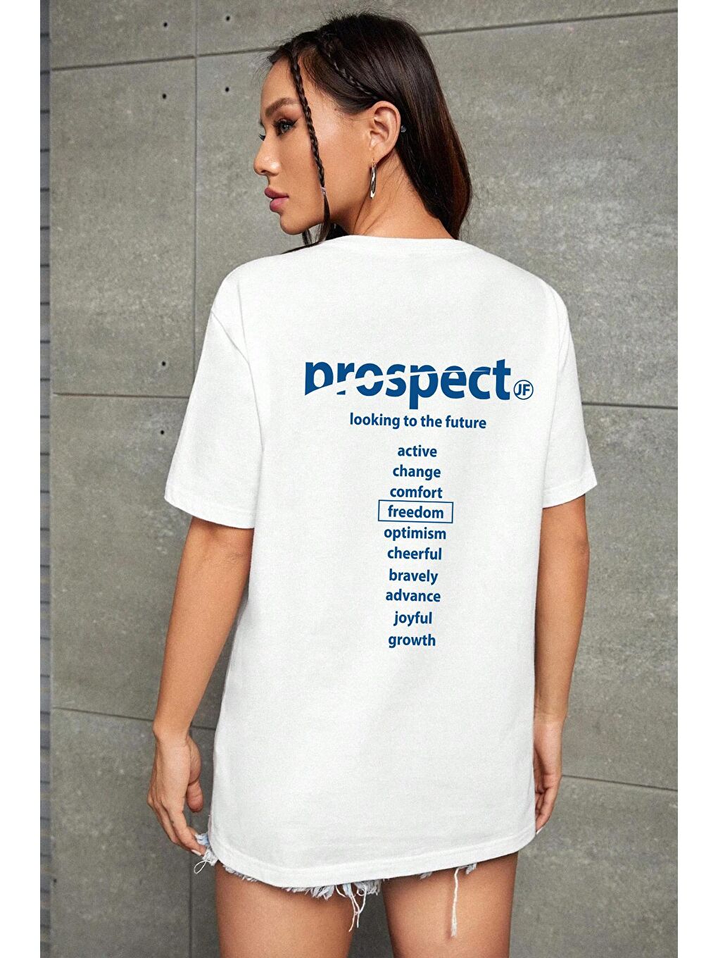 uyguntarz Beyaz Unisex Prospect Baskılı Tasarım Tshirt - 1