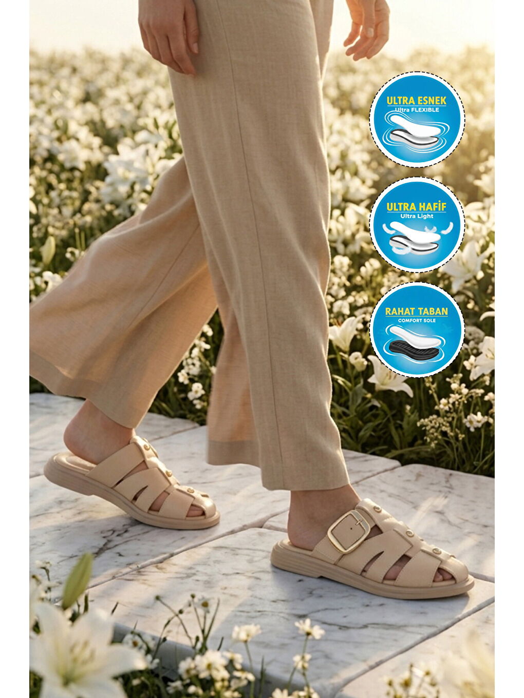 Bej Yumuşak Tabanlı Önü Kapalı Kadın Terlik 322224 Z-2