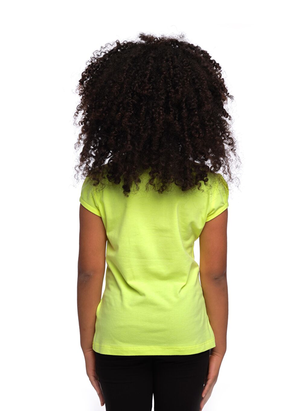 Siyah Neon Sarı Kız Çocuk Kısa Kollu Basıc Tişört-2