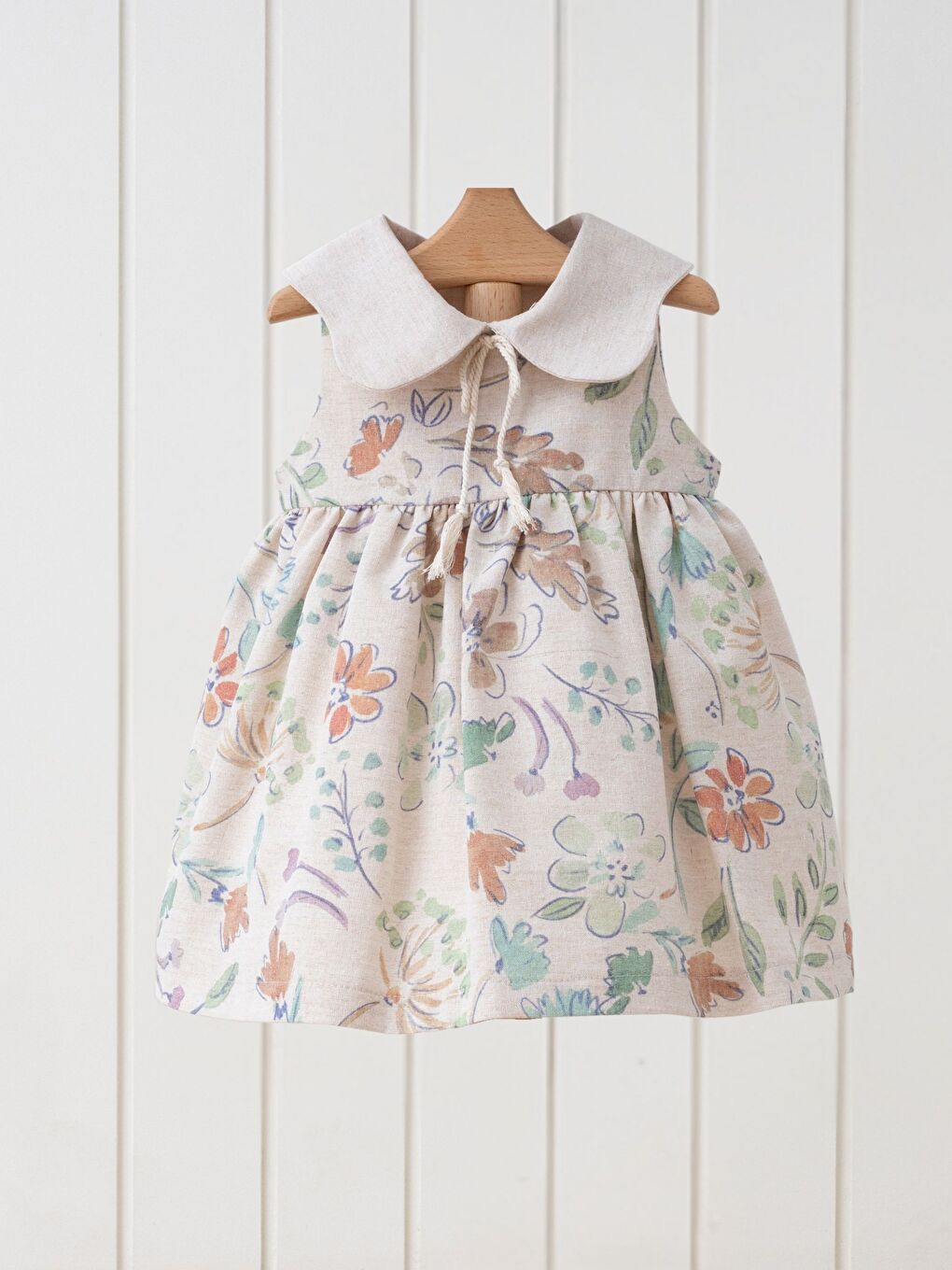 Yeşil Bebe Yaka Çiçek Desenli Kız Bebek Elbise