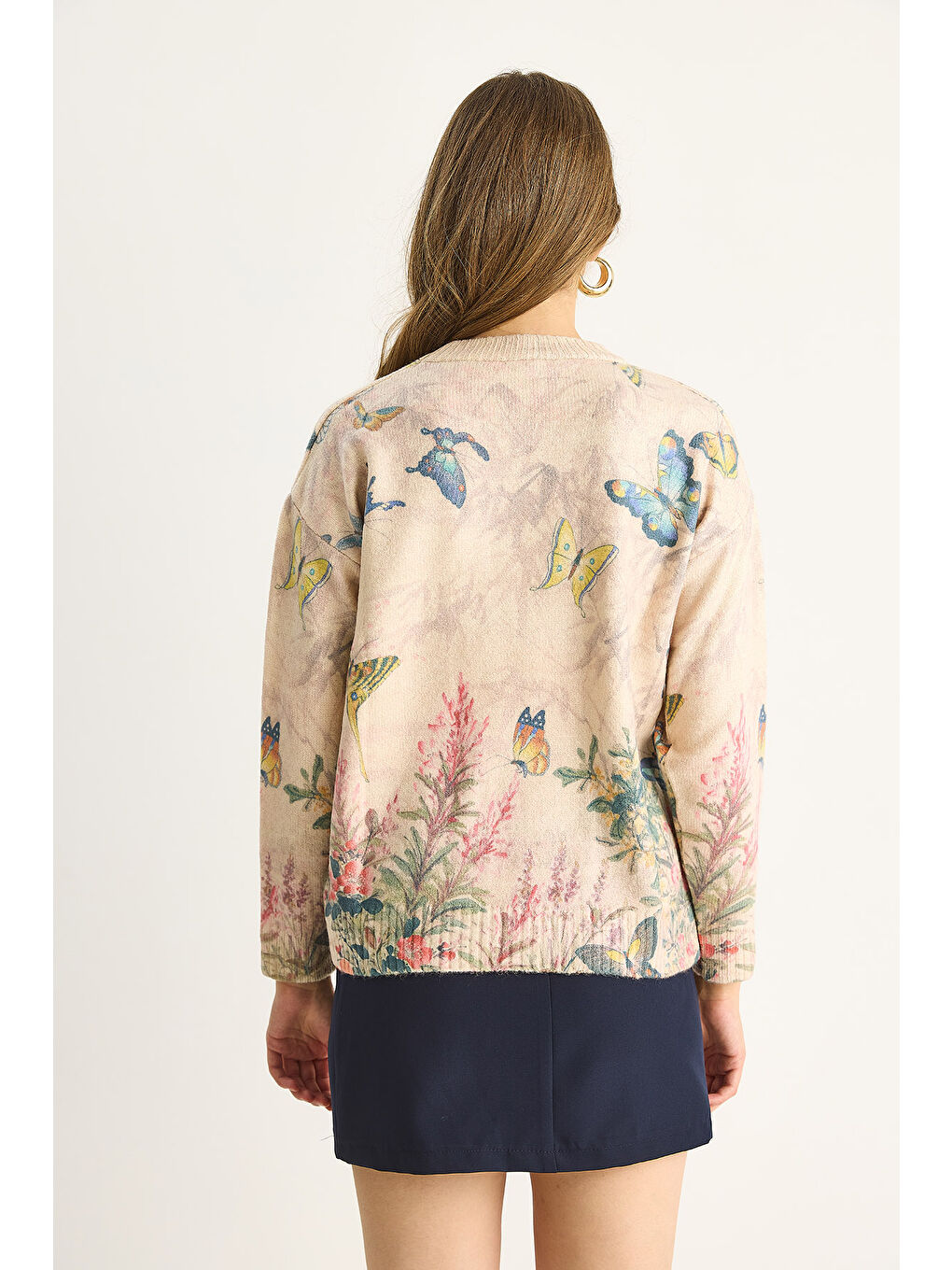 Bej Kadın Parçalı Triko Kazak-6