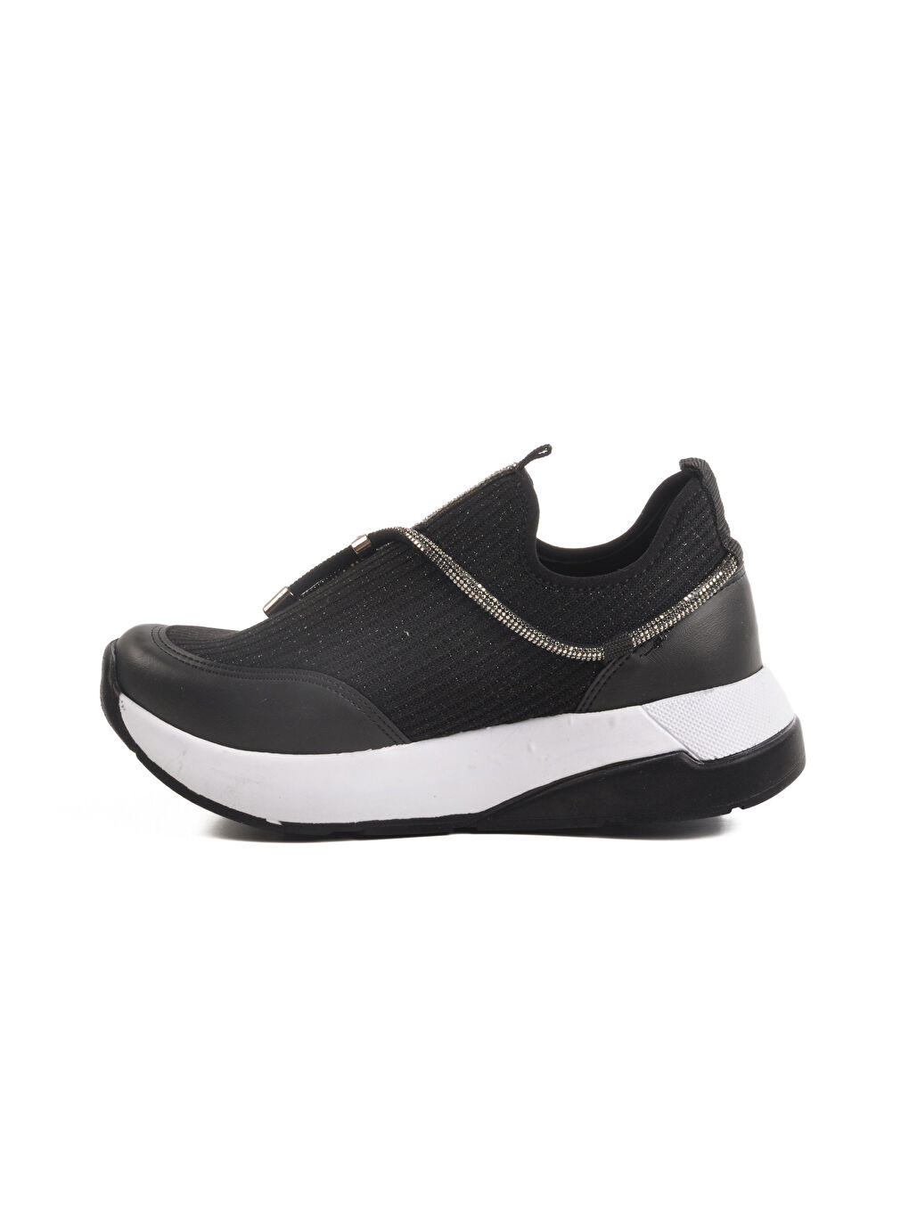 Siyah Beyaz Anorak Taş İşlemeli Kadın Casual Ayakkabı 702498 Z-1
