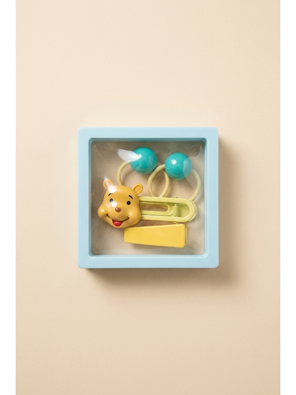 Ayıcık Figürlü Plastik Kutulu Toka Seti Mavi