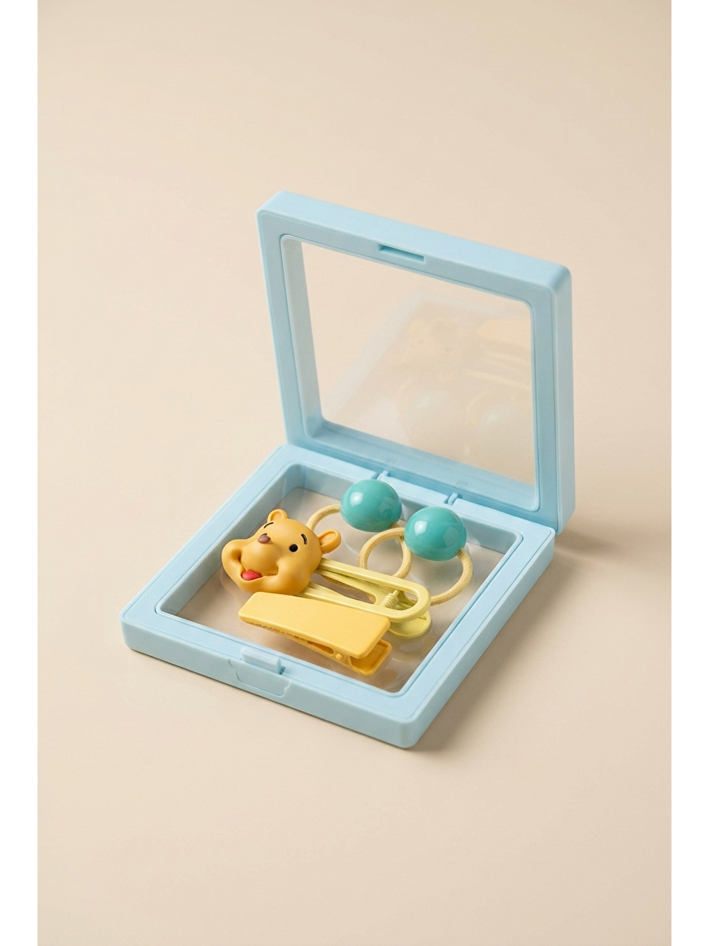 Ayıcık Figürlü Plastik Kutulu Toka Seti Mavi-1