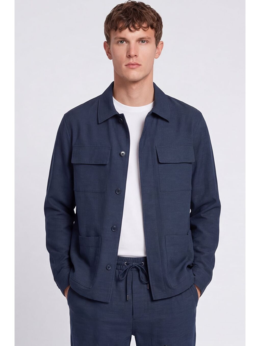 Giotelli Erkek Lacivert Normal Kesim Regular Fit Dokuma Lastikli Bel Takım Elbise