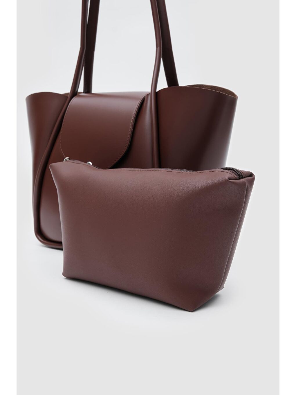 Kahverengi Petre Makyaj Çantalı Omuz Çantası Fındık Kabuğu-2