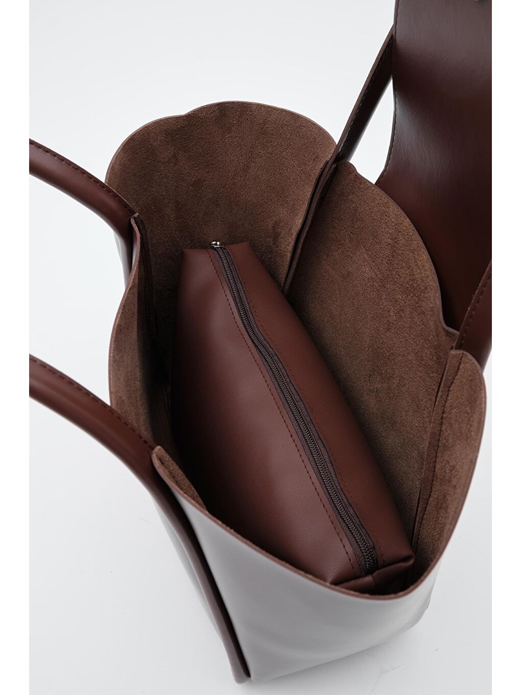 Kahverengi Petre Makyaj Çantalı Omuz Çantası Fındık Kabuğu-5