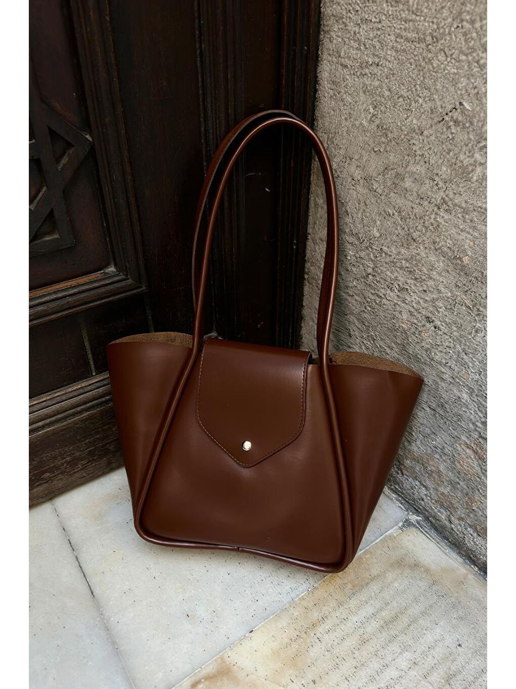 Kahverengi Petre Makyaj Çantalı Omuz Çantası Fındık Kabuğu-6