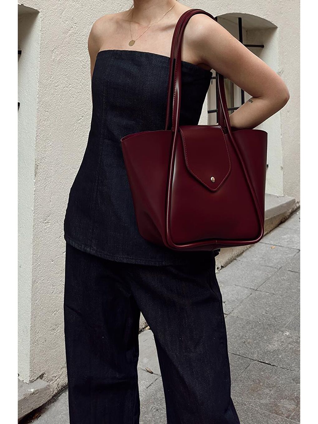 Petre Makyaj Çantalı Omuz Çantası Bordo-6