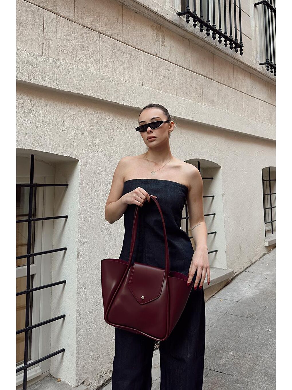 Petre Makyaj Çantalı Omuz Çantası Bordo-8