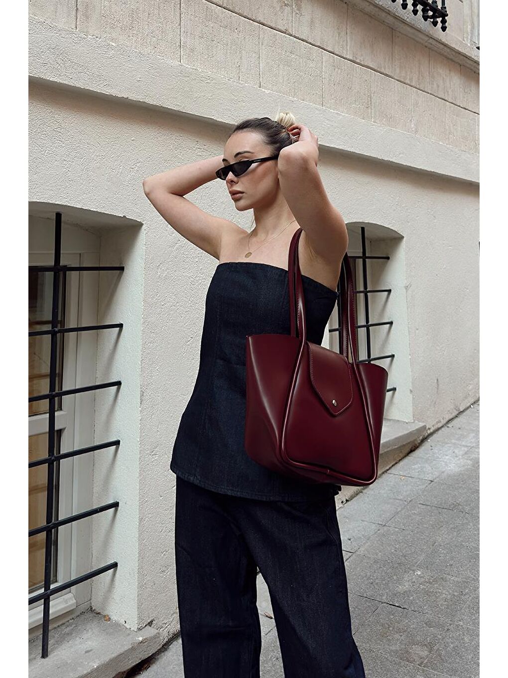 Petre Makyaj Çantalı Omuz Çantası Bordo-9