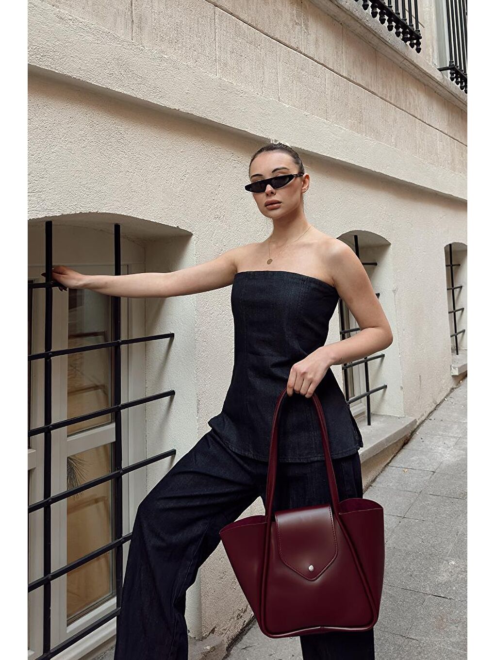 Petre Makyaj Çantalı Omuz Çantası Bordo-10