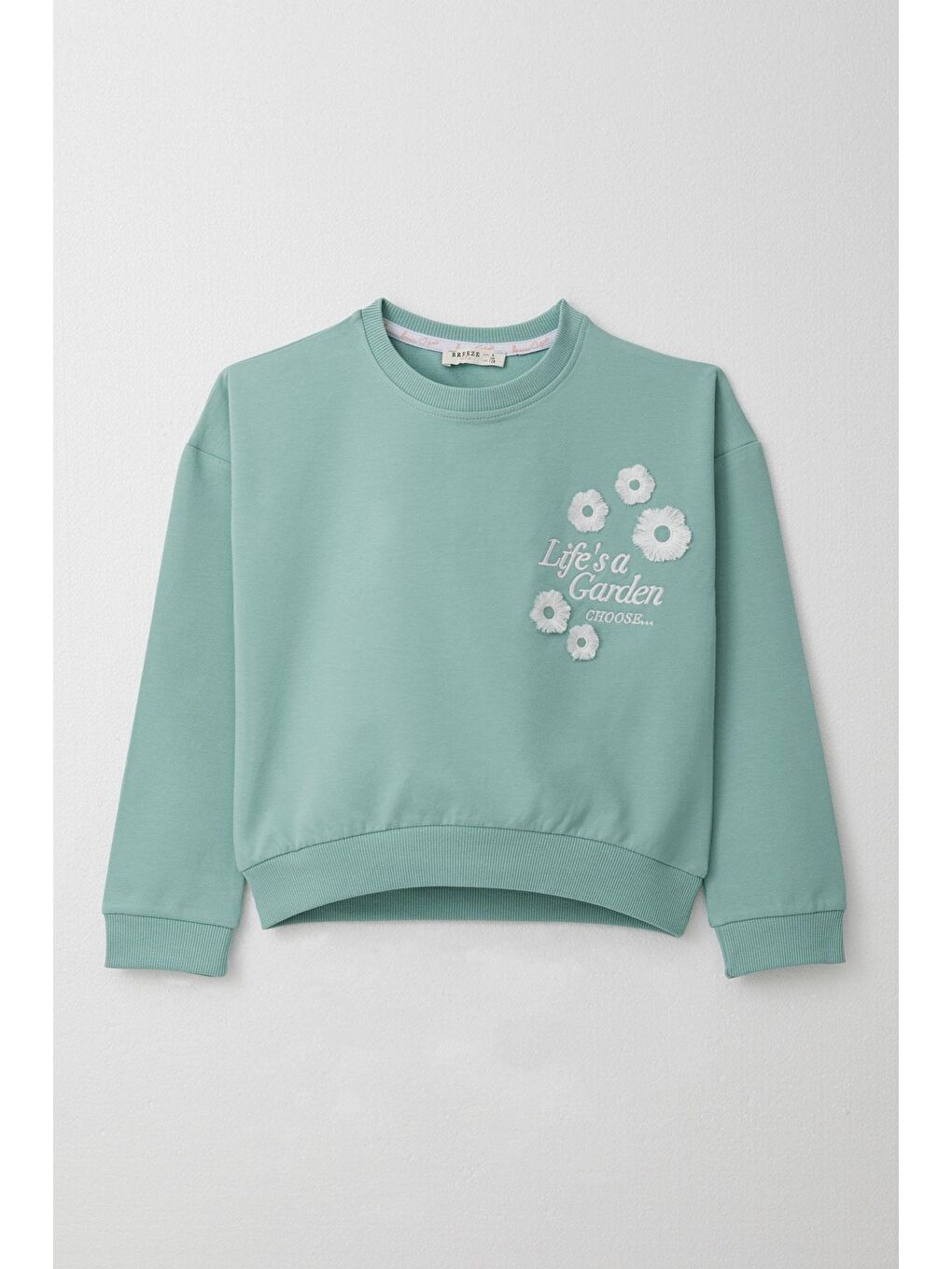 Turkuaz Kız Çocuk Eşofman Takım Slogan Temalı Püsküllü Çiçek Nakışlı Su Yeşili (4-9 Yaş)-1