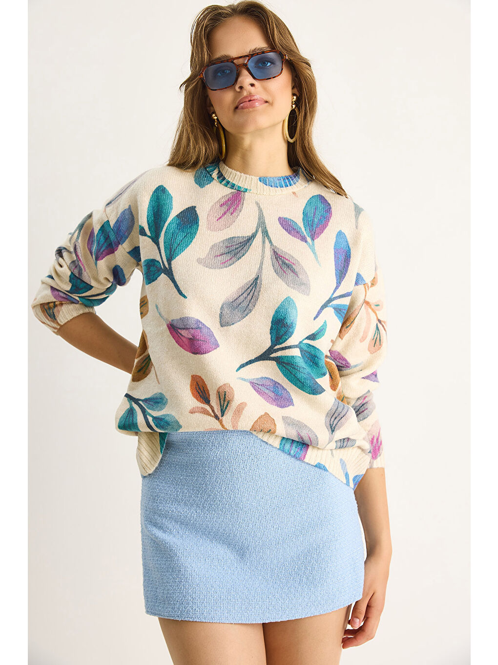 Bej Kadın Parçalı Triko Kazak-2