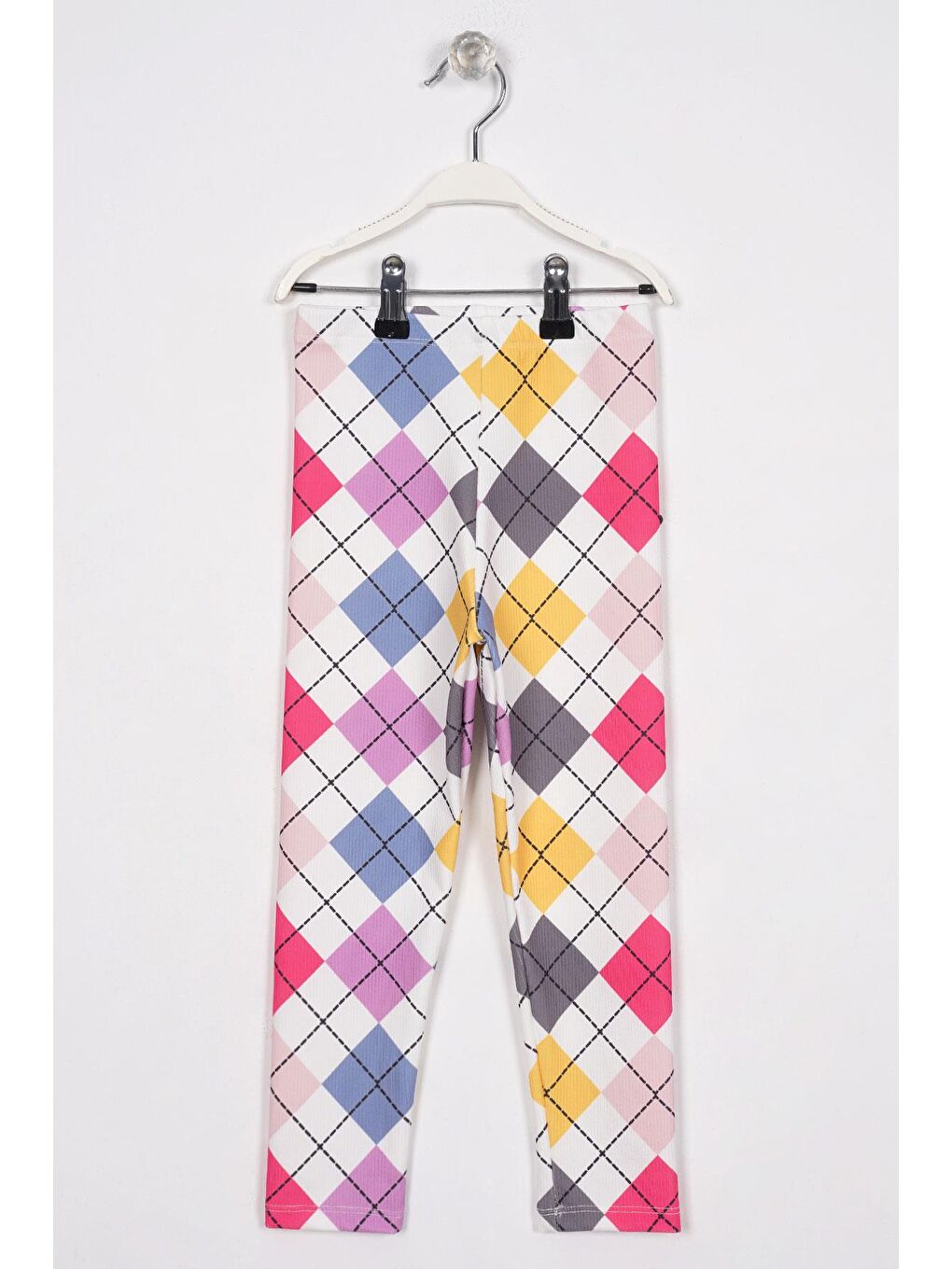 Pembe Kare Baskılı Pudra Renk Kız Çocuk Tayt