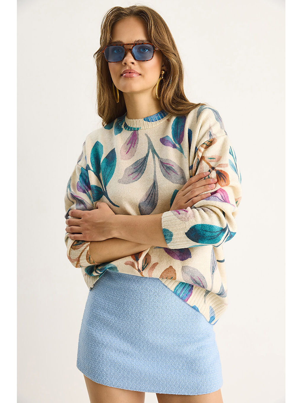 Bej Kadın Parçalı Triko Kazak-3