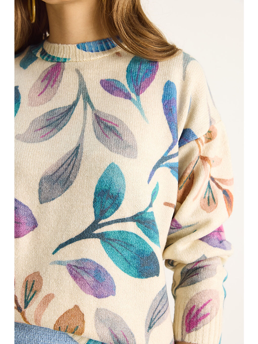 Bej Kadın Parçalı Triko Kazak-5