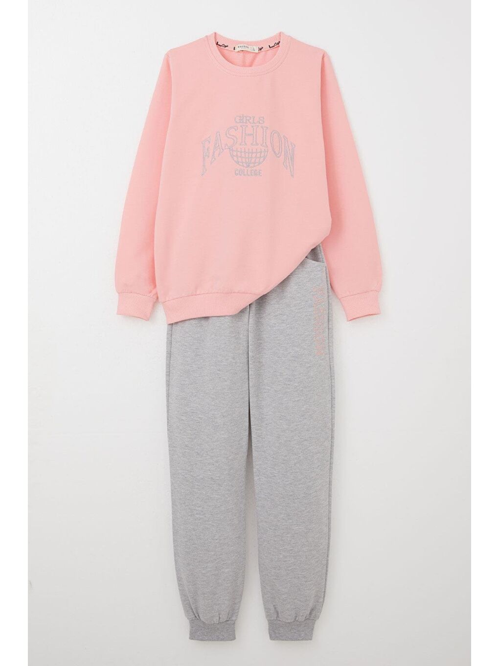 Kız Çocuk Eşofman Takım Moda Temalı Yazı Nakışlı Pembe (8-11 Yaş)