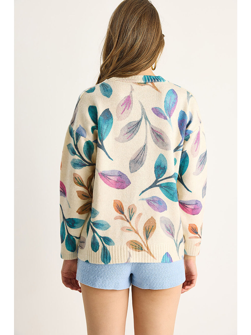 Bej Kadın Parçalı Triko Kazak-6