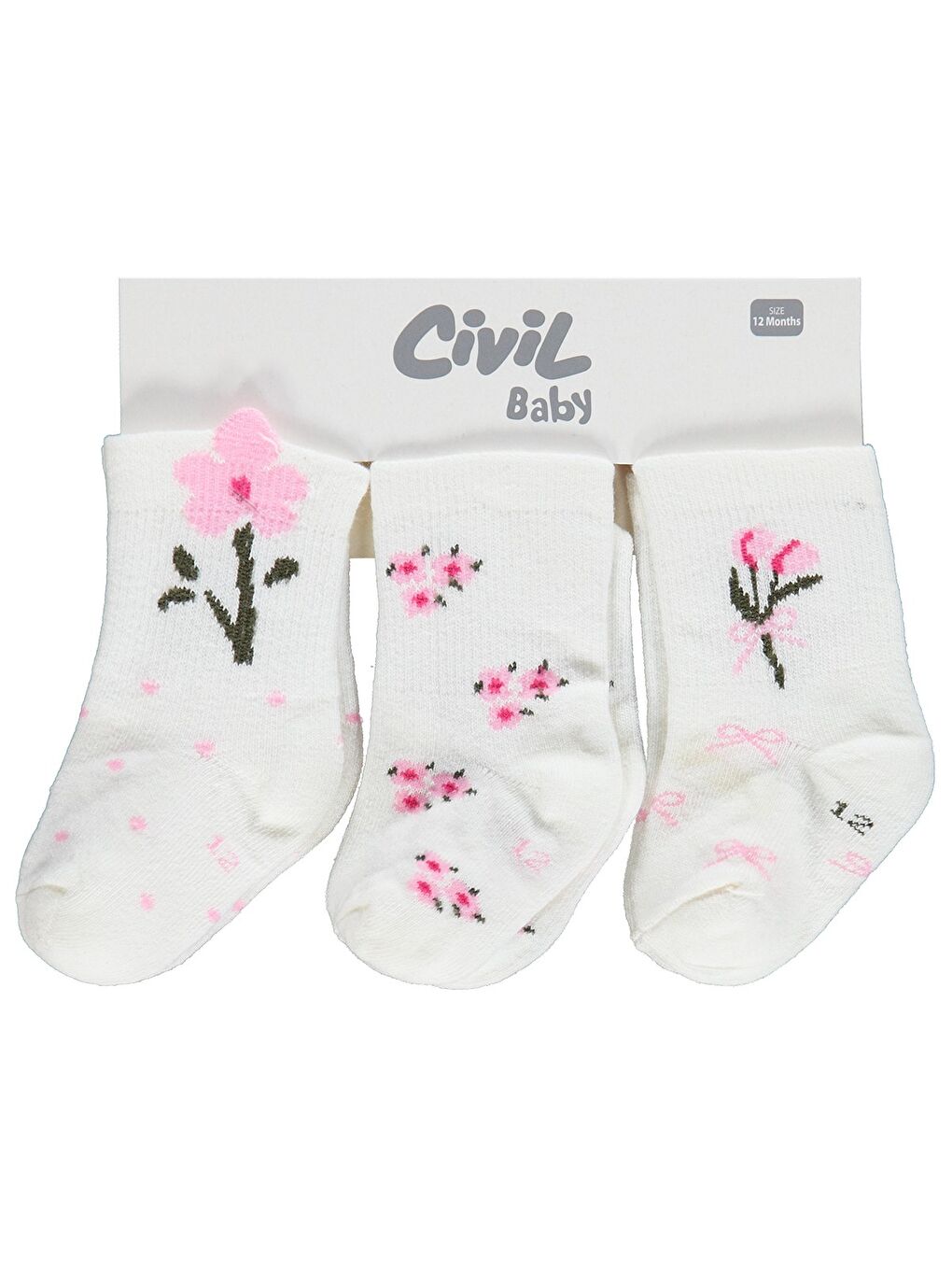 Beyaz Baby 3D Çiçek Desen 3'lü 6-18 Ay Bebek Kız Çorap Set - Standart-5