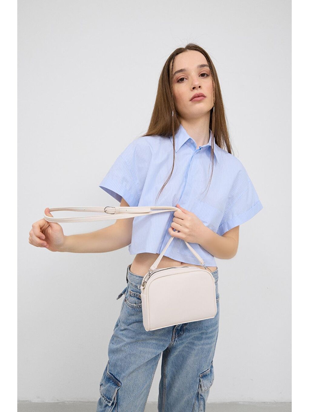 Ekru Hana Basic Çapraz Çanta Krem-2