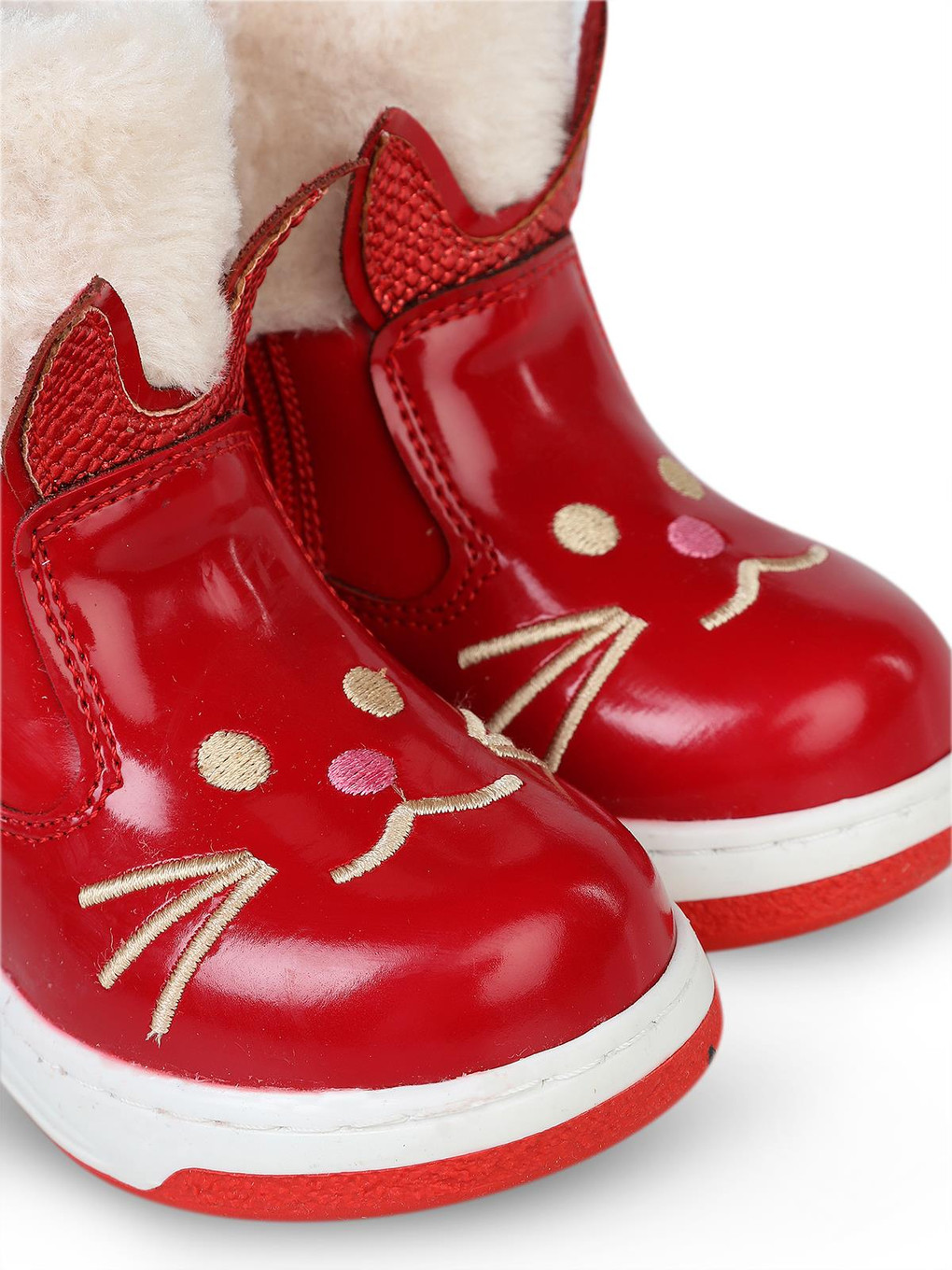 Boots Kedi Nakışlı Rugan 21- Bot Ve Çizme - Kırmızı-3