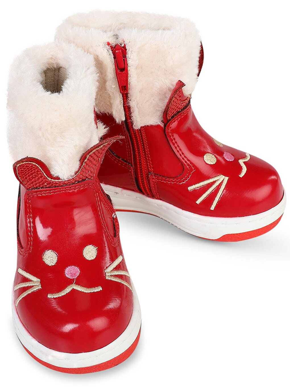 Boots Kedi Nakışlı Rugan 21- Bot Ve Çizme - Kırmızı-5