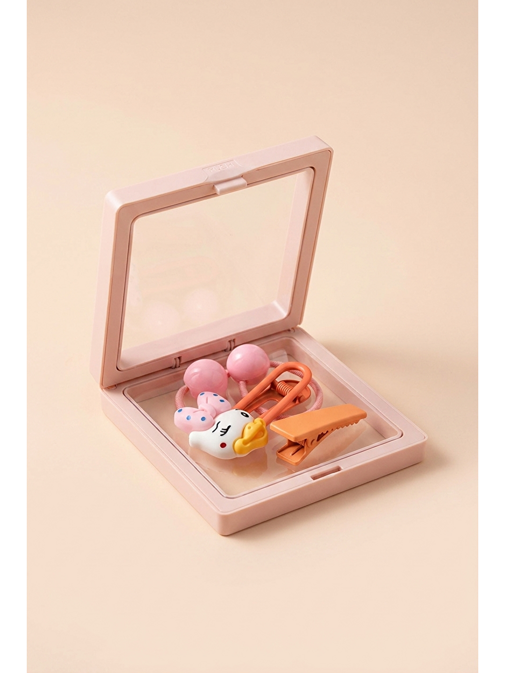 Ayıcık Figürlü Plastik Kutulu Toka Seti Pembe-1