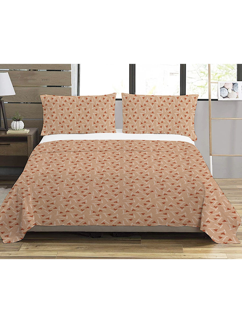 Karışık Kalp Desenli Baskılı Çift Kişilik Baskılı Pike  200x220 Cm