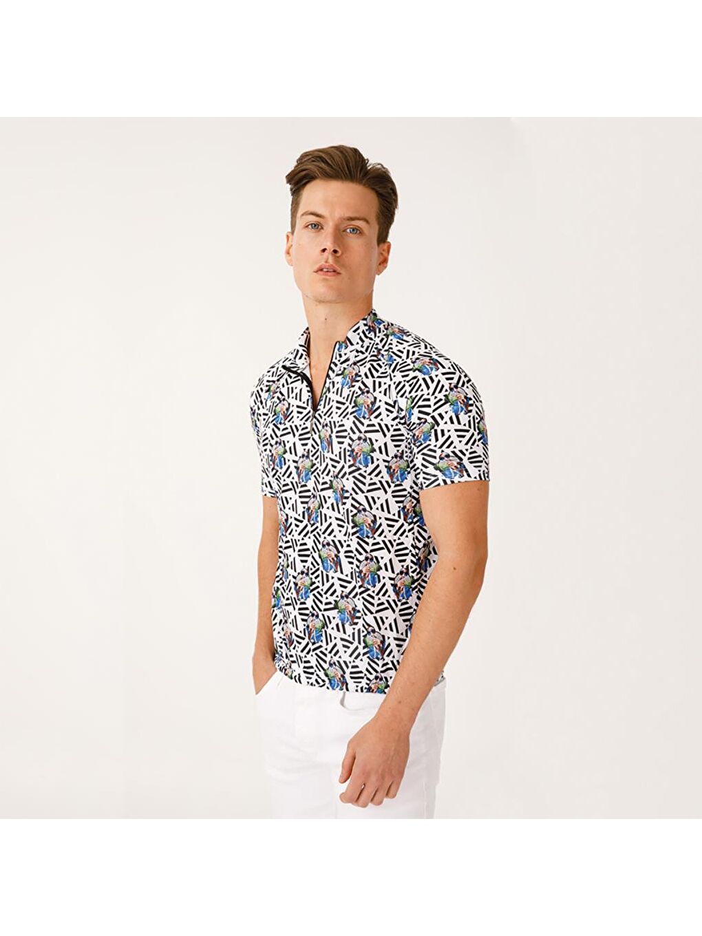 Karışık Nature Ormanın Kralı Fermuarlı Erkek T-shirt-9