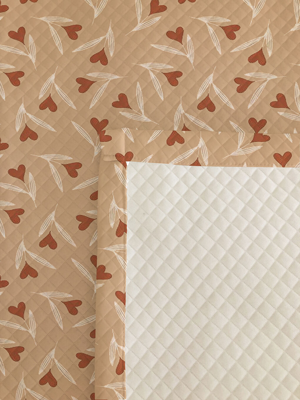 Karışık Kalp Desenli Baskılı Çift Kişilik Baskılı Pike  200x220 Cm-1