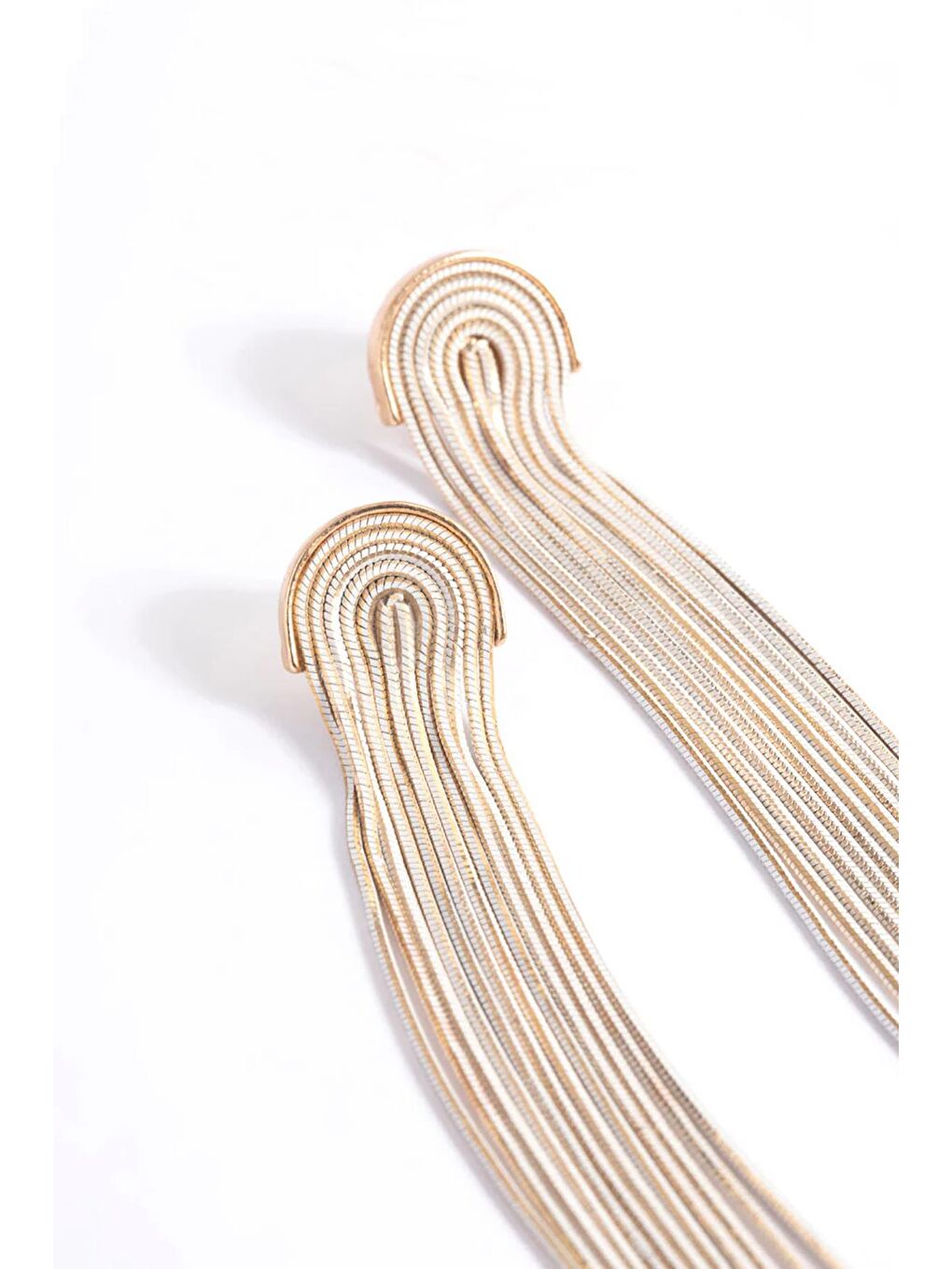 Gri Bakır Uzun Şelale Elmas Kesim Zincir Küpe-1