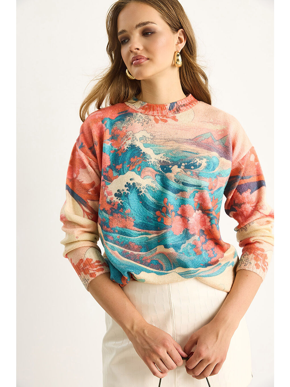 Mavi Kadın Parçalı Triko Kazak-1