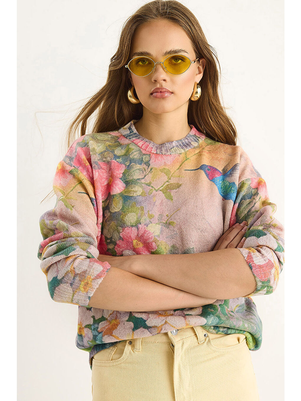 Pembe Kadın Parçalı Triko Kazak