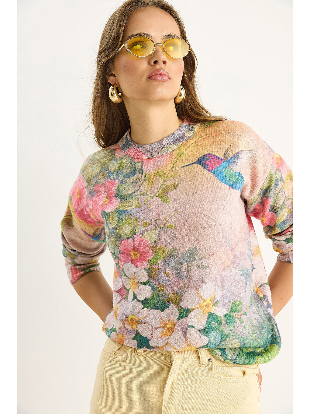 Pembe Kadın Parçalı Triko Kazak-2