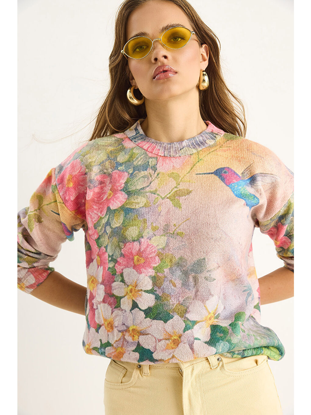 Pembe Kadın Parçalı Triko Kazak-3