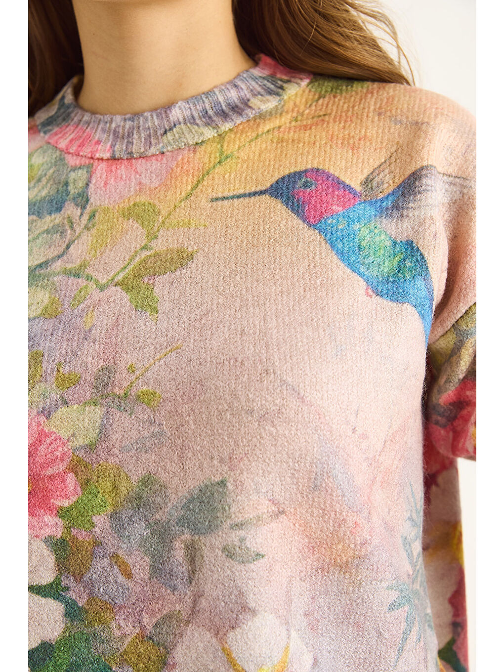 Pembe Kadın Parçalı Triko Kazak-5