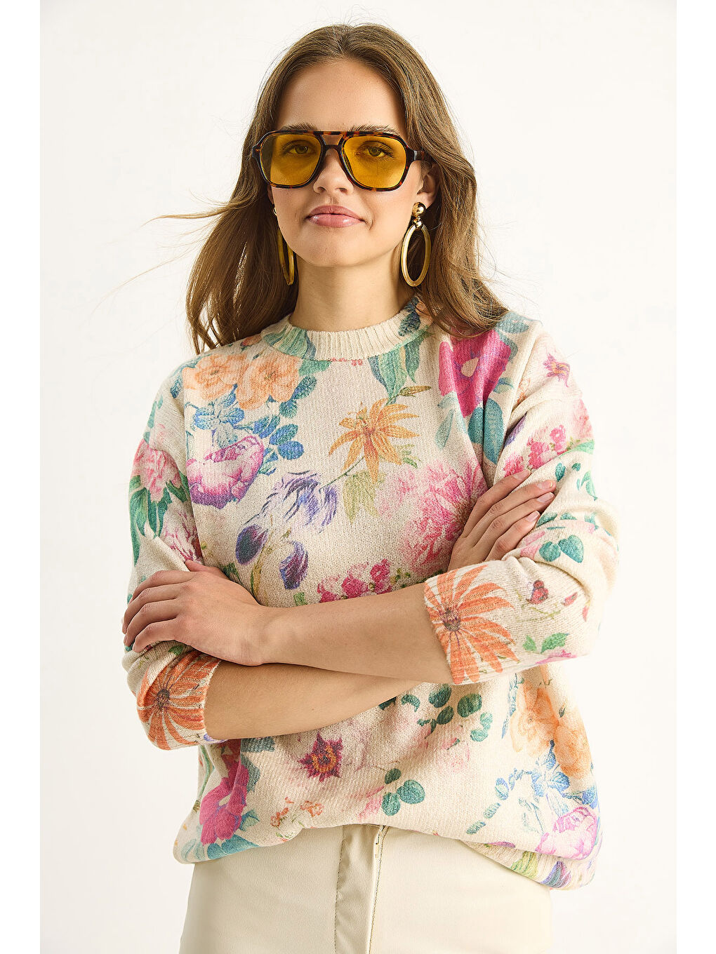 Bej Kadın Parçalı Triko Kazak-3