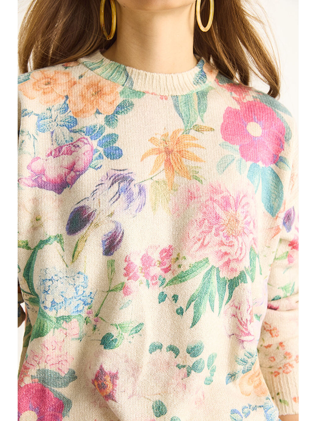 Bej Kadın Parçalı Triko Kazak-4