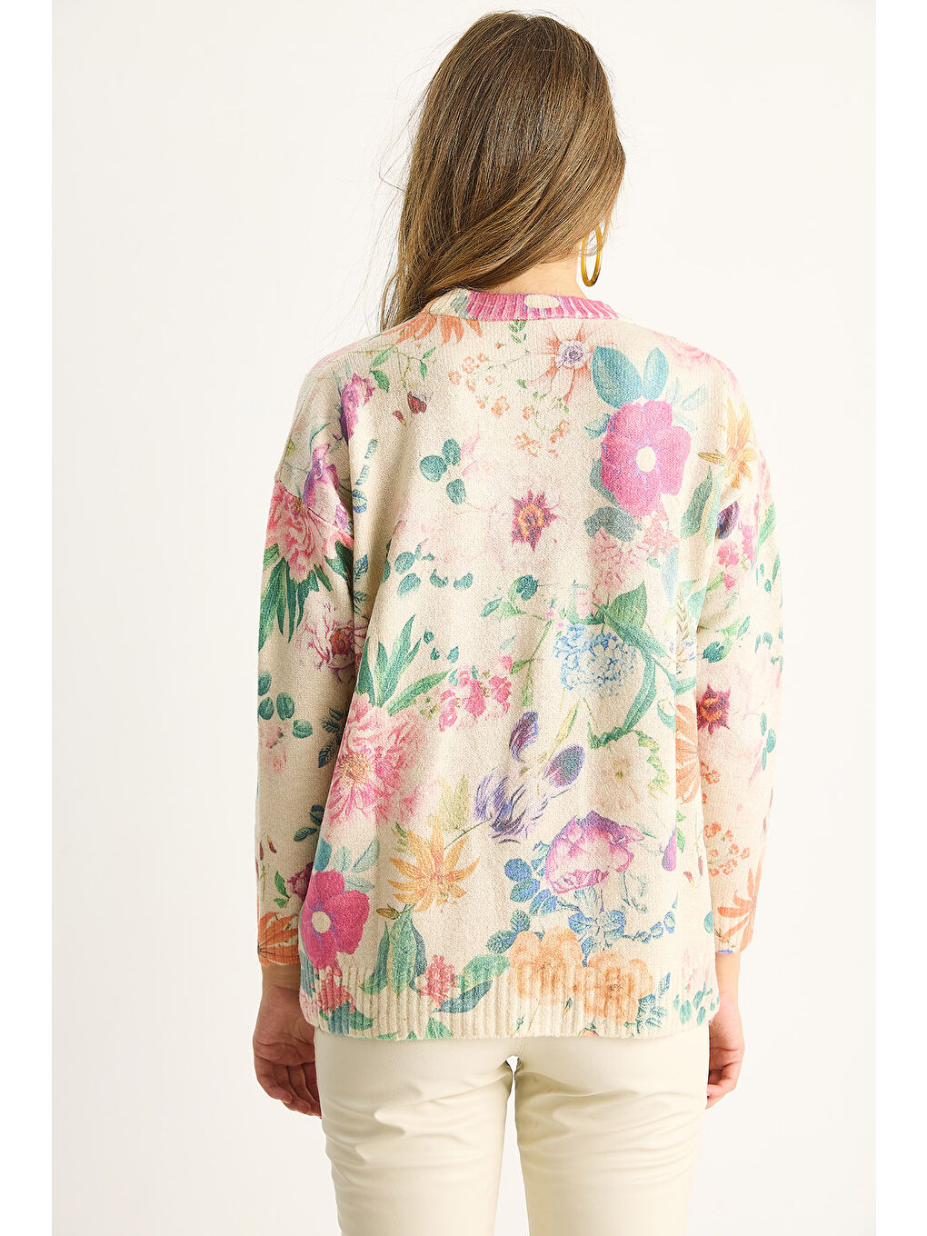 Bej Kadın Parçalı Triko Kazak-5