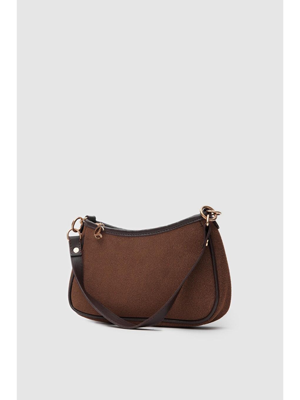 Kahverengi Farme Süet Baget Çanta Acı Kahve-2