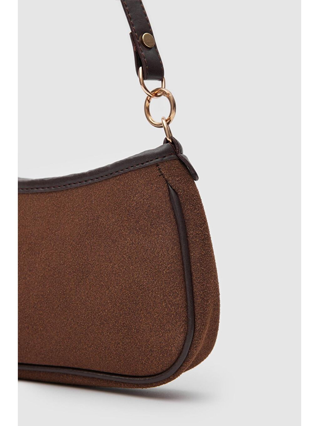 Kahverengi Farme Süet Baget Çanta Acı Kahve-4