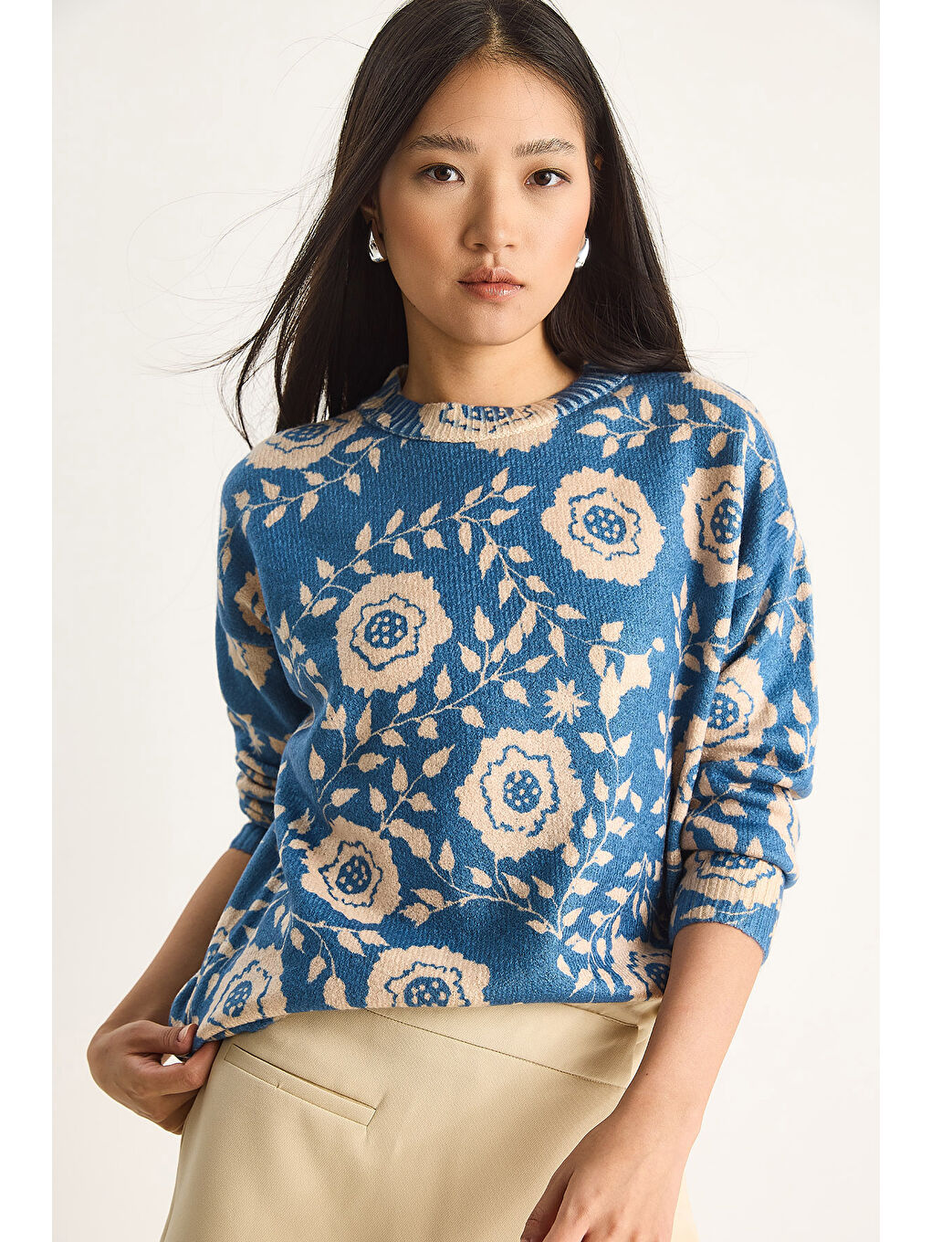 Lacivert Kadın Parçalı Triko Kazak-3